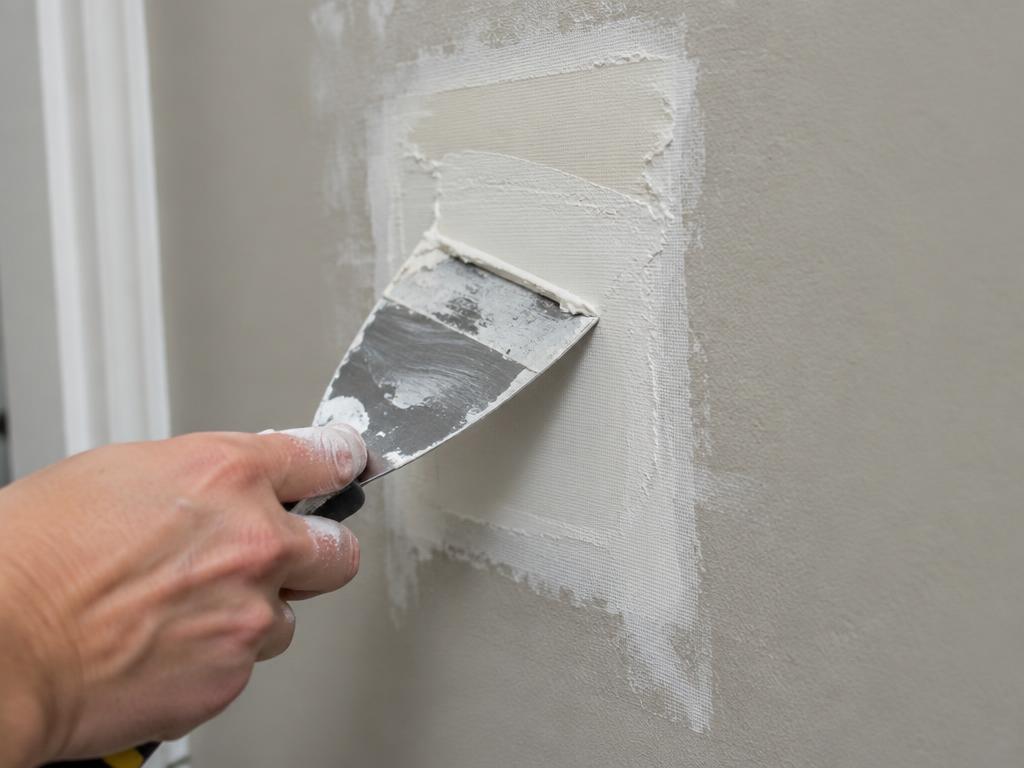Hand applying joint compound to a drywall patch